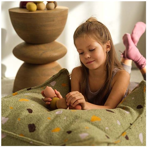 Pouf carré enfant en bouclette Ottoman - Terrazzo Moss