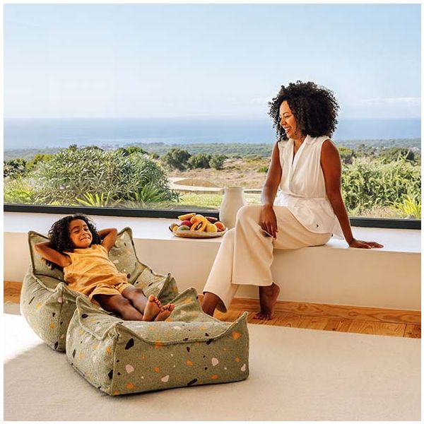 Pouf carré enfant en bouclette Ottoman - Terrazzo Moss