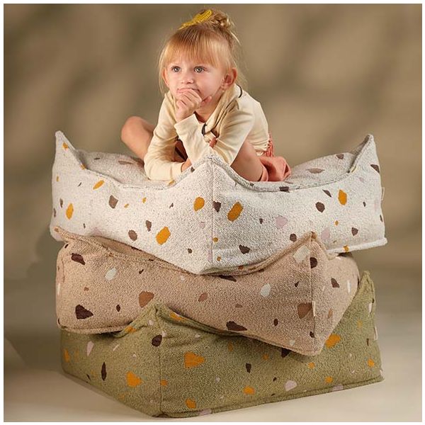 Pouf carré enfant en bouclette Ottoman - Terrazzo Sable