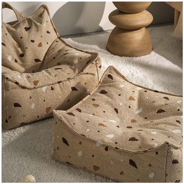 Pouf carré enfant en bouclette Ottoman - Terrazzo Sable
