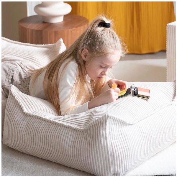 Pouf carré enfant en velours côtelé Ottoman - Marshmallow