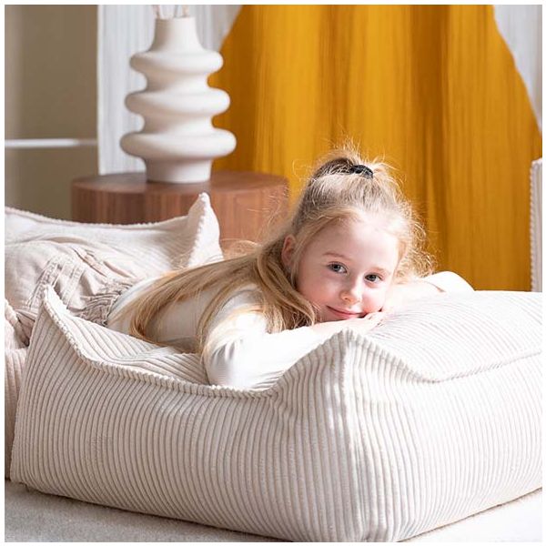 Pouf carré enfant en velours côtelé Ottoman - Marshmallow