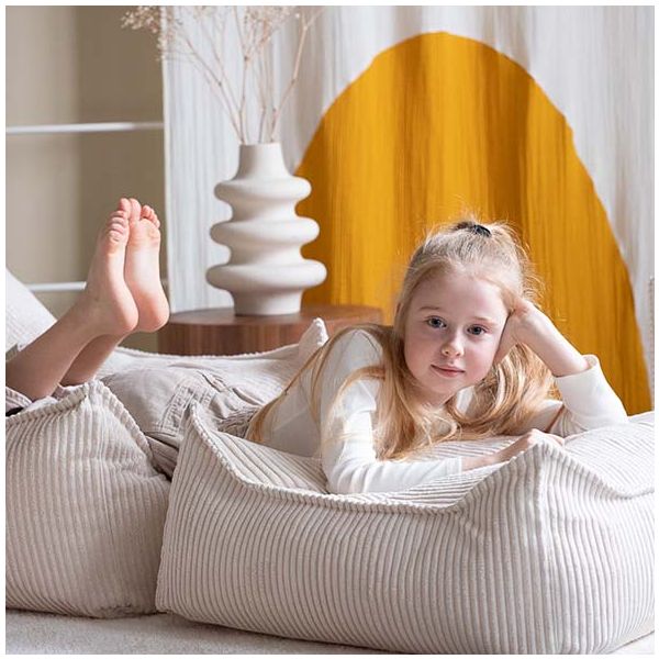 Pouf carré enfant en velours côtelé Ottoman - Marshmallow
