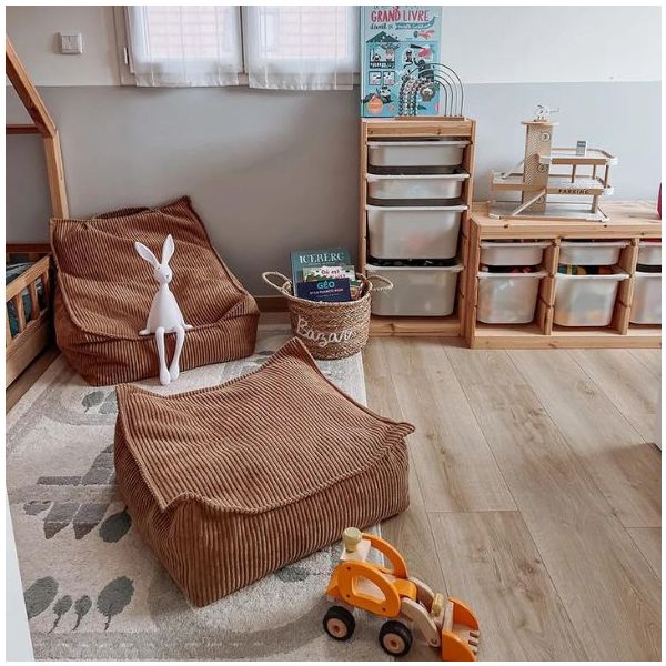 Pouf carré enfant en velours côtelé Ottoman - Toffee