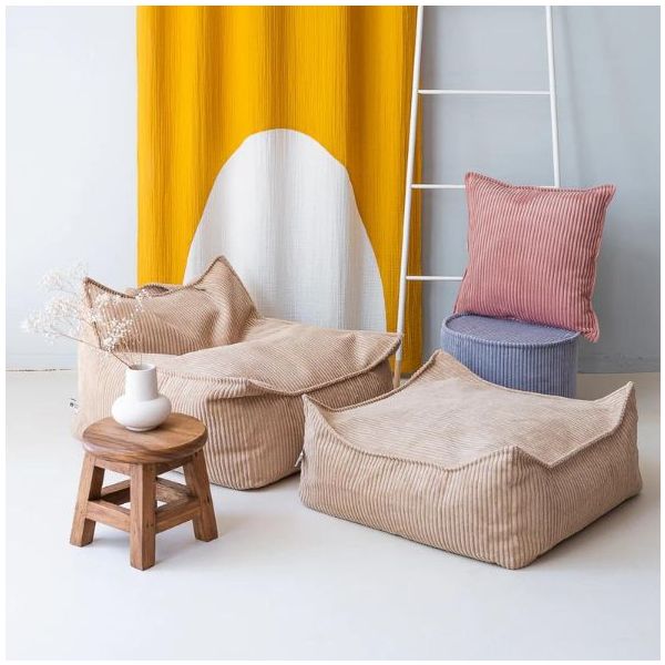 Pouf carré enfant en velours côtelé Ottoman - Beige