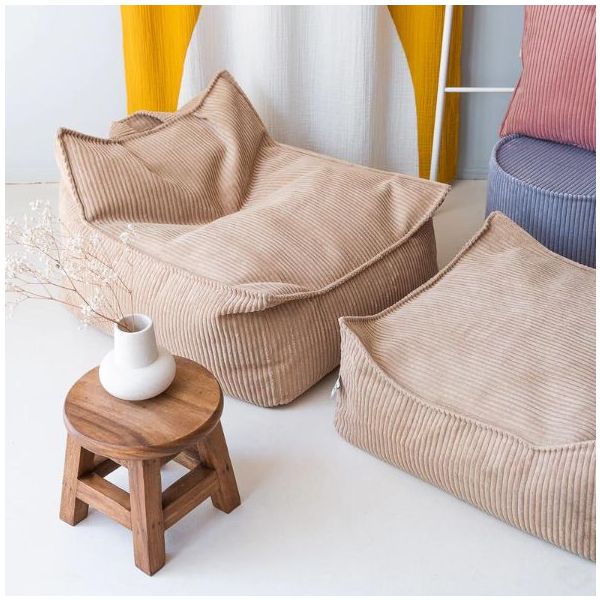 Pouf carré enfant en velours côtelé Ottoman - Beige