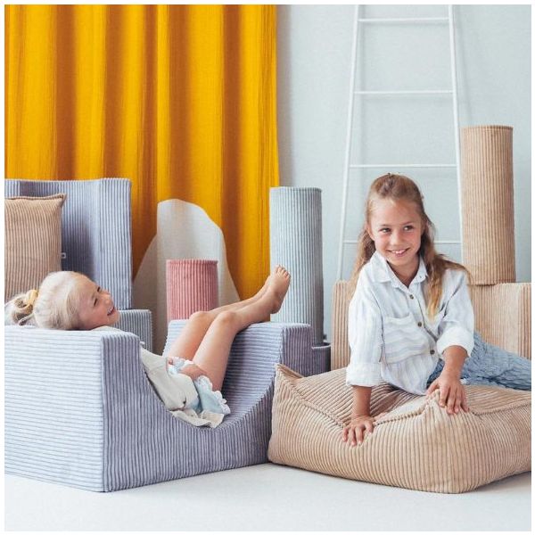 Pouf carré enfant en velours côtelé Ottoman - Beige