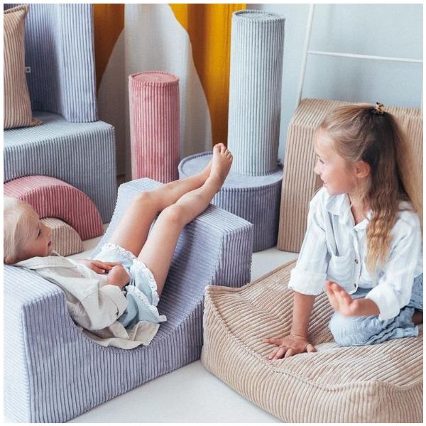Pouf carré enfant en velours côtelé Ottoman - Beige