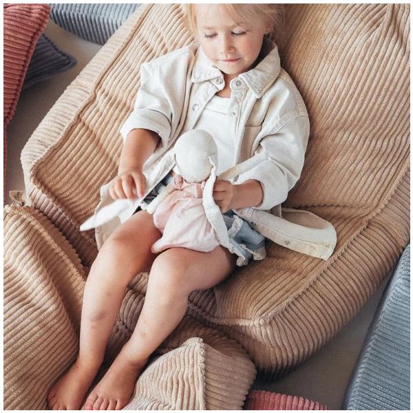 Pouf carré enfant en velours côtelé Ottoman - Beige