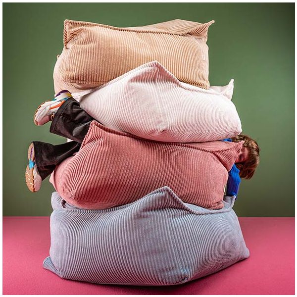 Pouf carré enfant en velours côtelé Ottoman - Rose Mousse