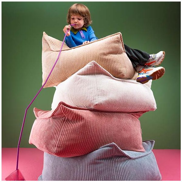 Pouf carré enfant en velours côtelé Ottoman - Bleu Myrtille