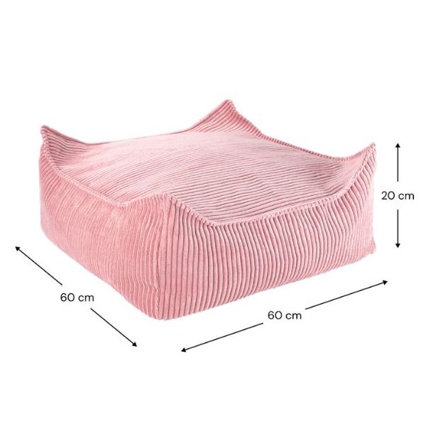 Pouf carré enfant en velours côtelé Ottoman - Rose Mousse
