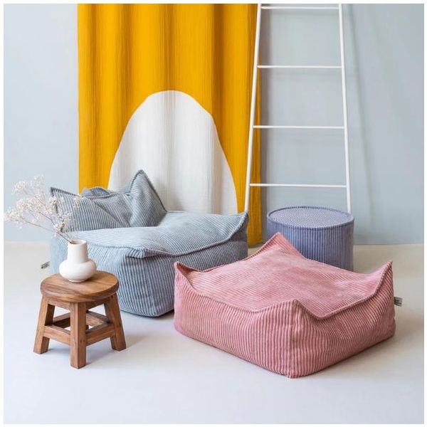 Pouf carré enfant en velours côtelé Ottoman - Rose Mousse