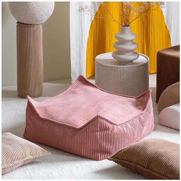 Pouf carré enfant en velours côtelé Ottoman - Rose Mousse