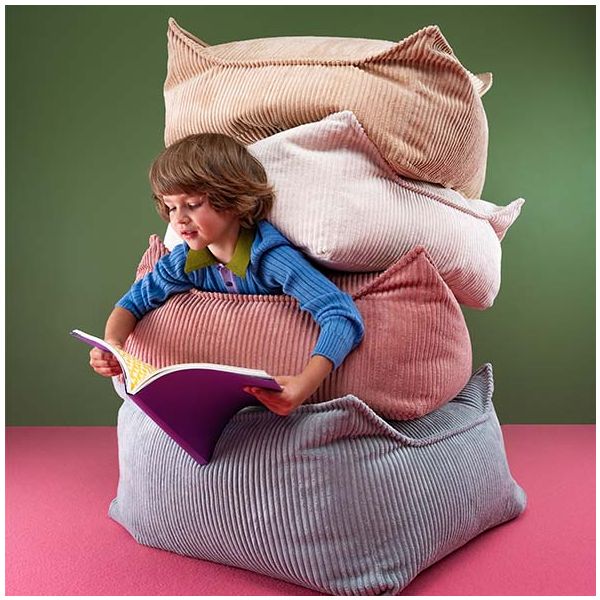 Pouf carré enfant en velours côtelé Ottoman - Marshmallow