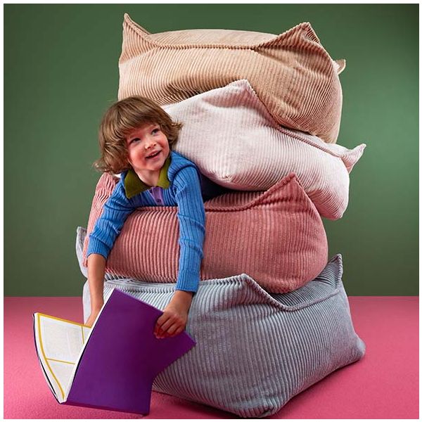 Pouf carré enfant en velours côtelé Ottoman - Rose Mousse
