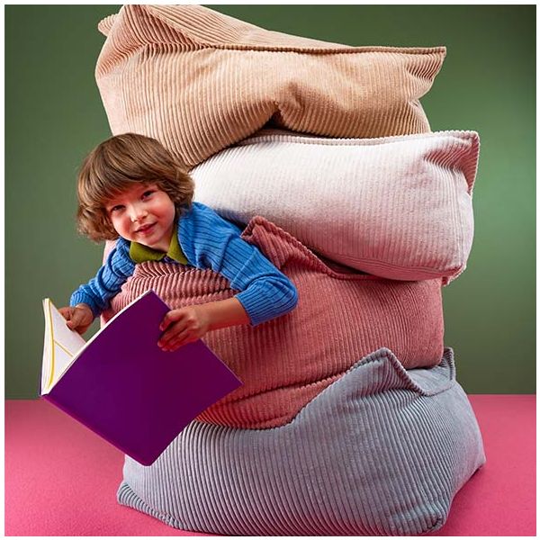 Pouf carré enfant en velours côtelé Ottoman - Marshmallow