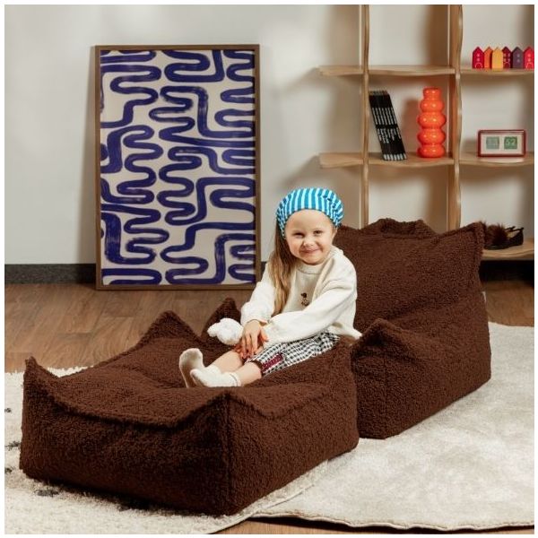 Pouf carré enfant en bouclette Ottoman - Noisette