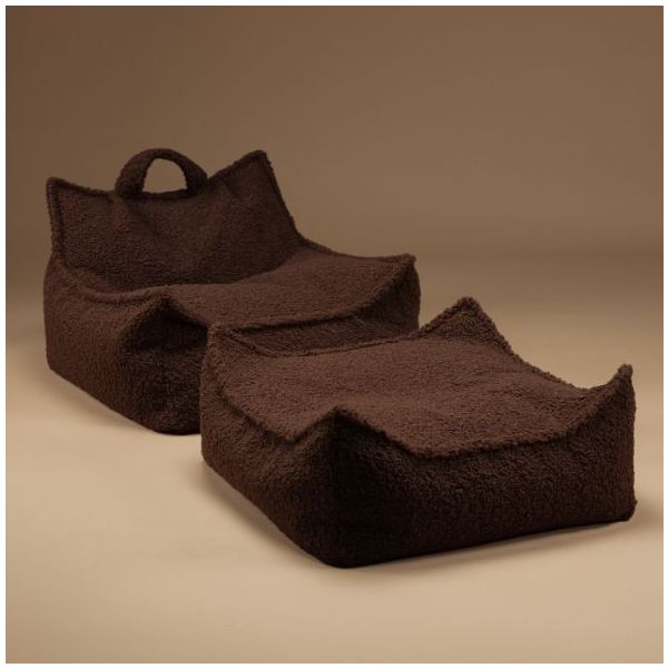 Pouf carré enfant en bouclette Ottoman - Noisette