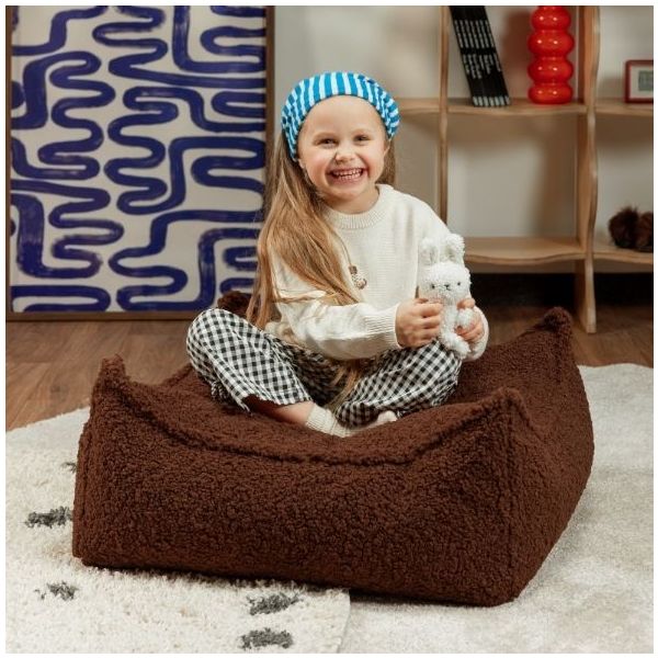 Pouf carré enfant en bouclette Ottoman - Noisette