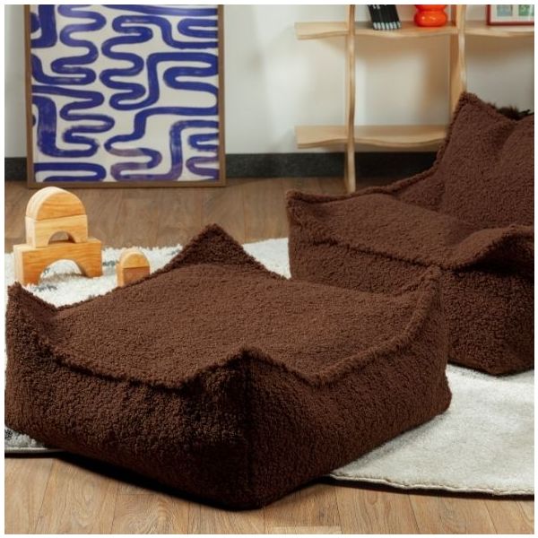 Pouf carré enfant en bouclette Ottoman - Noisette