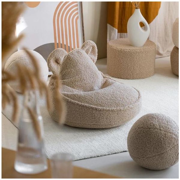 Pouf enfant en bouclette Ours - Biscuit