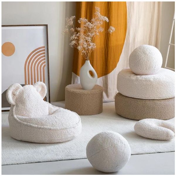 Pouf enfant en bouclette Ours - Crème