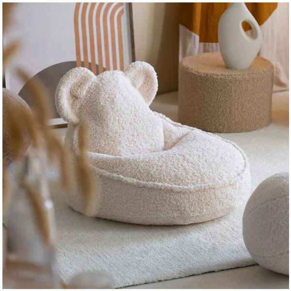 Pouf enfant en bouclette Ours - Crème