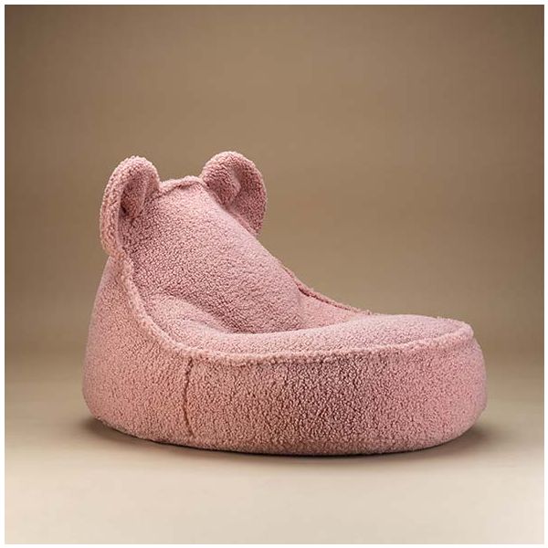 Pouf en bouclette Ours - Rose Goyave