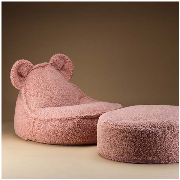 Pouf en bouclette Ours - Rose Goyave