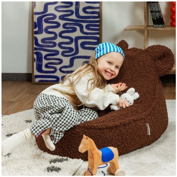 Pouf enfant en bouclette Ours - Noisette