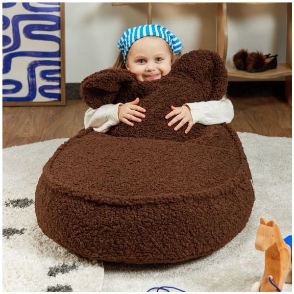 Pouf enfant en bouclette Ours - Noisette