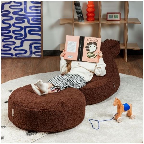 Pouf enfant en bouclette Ours - Noisette
