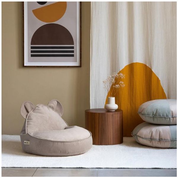 Pouf enfant en velours Ours - Beige