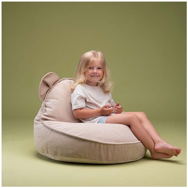 Pouf enfant en velours Ours - Beige