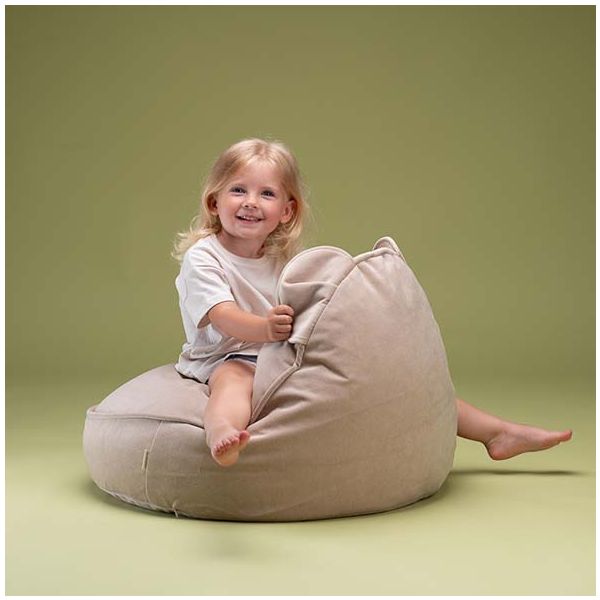 Pouf enfant en velours Ours - Beige
