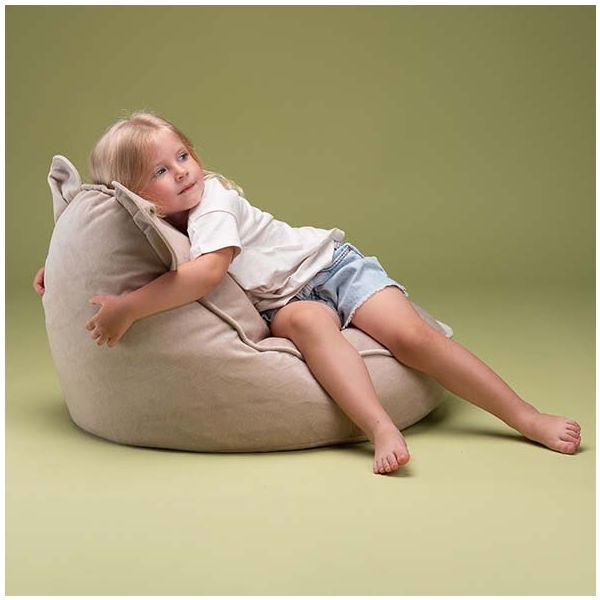 Pouf enfant en velours Ours - Beige