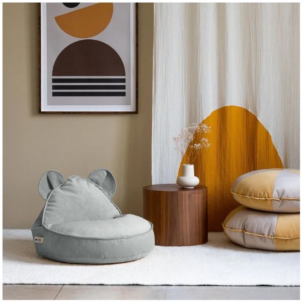 Pouf enfant en velours Ours - Vert Brume