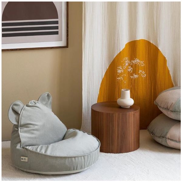 Pouf enfant en velours Ours - Vert Brume