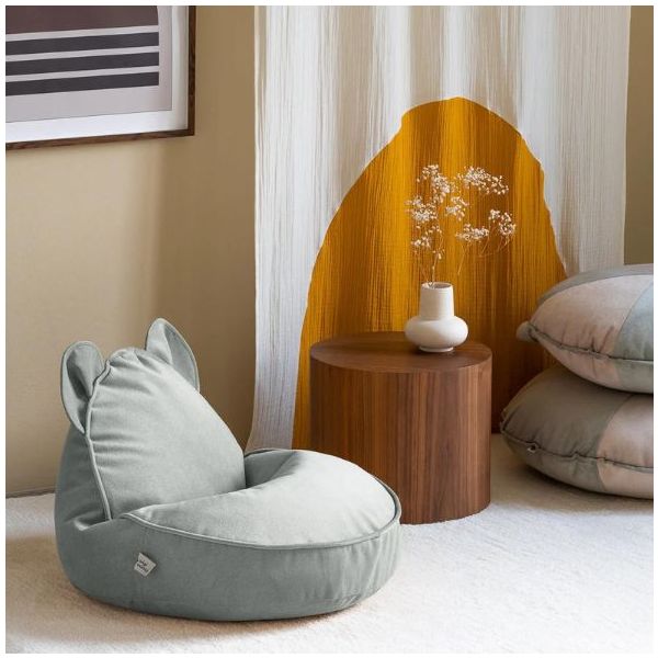 Pouf enfant en velours Ours - Vert Brume