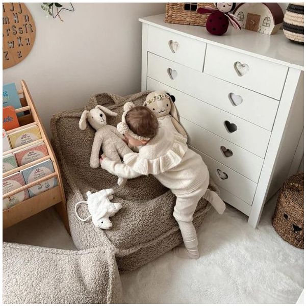Pouf fauteuil enfant en bouclette - Biscuit