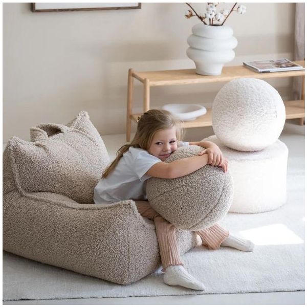 Pouf fauteuil enfant en bouclette - Biscuit