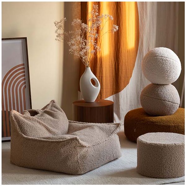 Pouf fauteuil enfant en bouclette - Biscuit