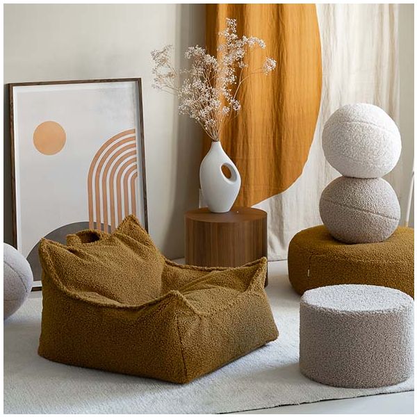 Pouf fauteuil enfant en bouclette - Caramel