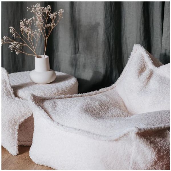 Pouf fauteuil enfant en bouclette - Crème