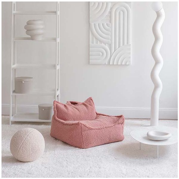 Pouf fauteuil en bouclette - Rose Goyave
