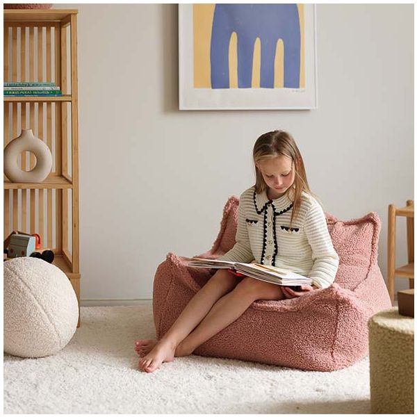 Pouf fauteuil en bouclette - Rose Goyave