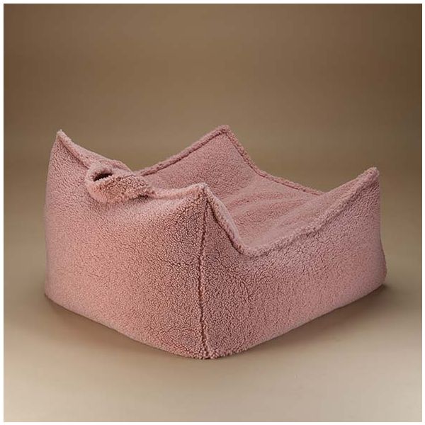 Pouf fauteuil en bouclette - Rose Goyave