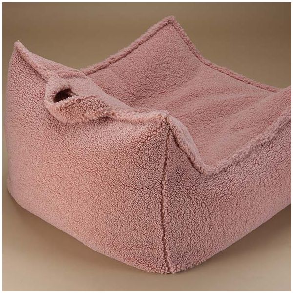 Pouf fauteuil en bouclette - Rose Goyave