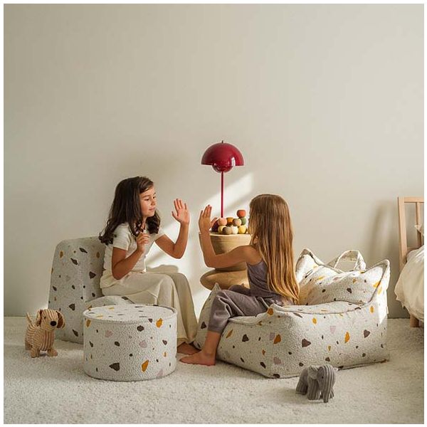 Pouf fauteuil en bouclette - Terrazzo Marbre